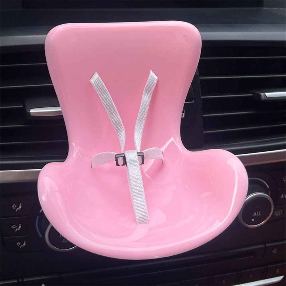 For Labubu Mini Plush Doll Safety Seat Car Air Outlet Mount Ornament Interior Decoration - Pink