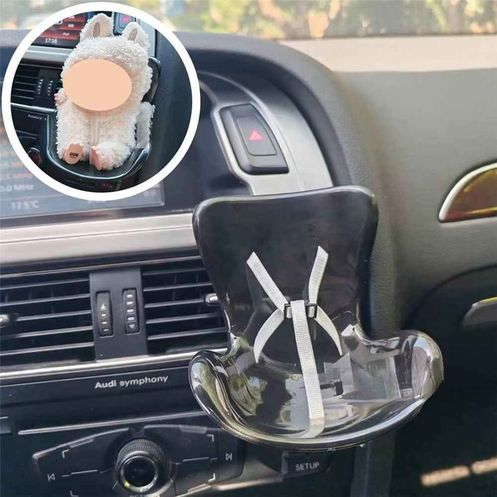 For Labubu Mini Plush Doll Safety Seat Car Air Outlet Mount Ornament Interior Decoration - Black