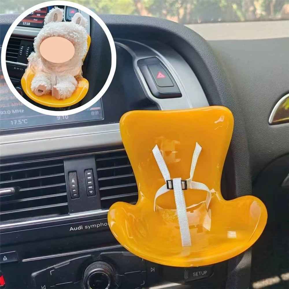 For Labubu Mini Plush Doll Safety Seat Car Air Outlet Mount Ornament Interior Decoration - Yellow