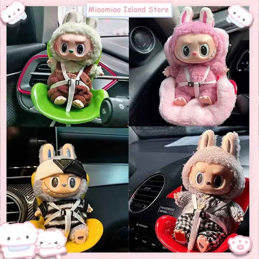 For Labubu Mini Plush Doll Safety Seat Car Air Outlet Mount Ornament Interior Decoration - Yellow
