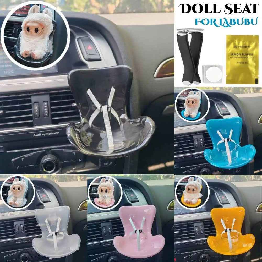 For Labubu Mini Plush Doll Safety Seat Car Air Outlet Mount Ornament Interior Decoration - Transparent
