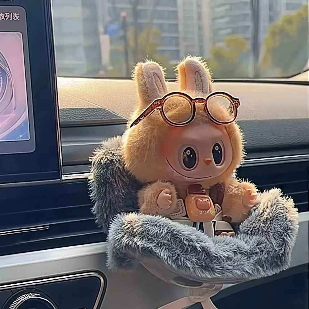 For Labubu Plush Doll Furry Car Vent Clip Holder Safety Seat 15-17cm Mini Figurines Display Stand - Pink
