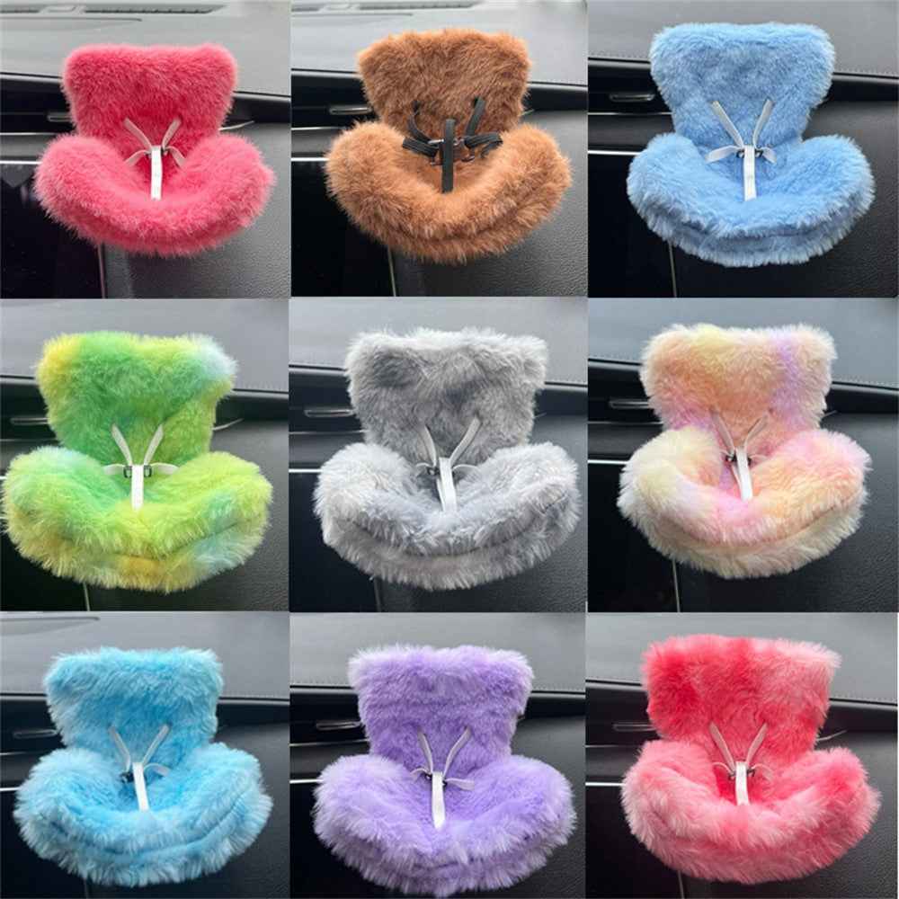 For Labubu Plush Doll Furry Car Vent Clip Holder Safety Seat 15-17cm Mini Figurines Display Stand - Yellow+Green+Blue