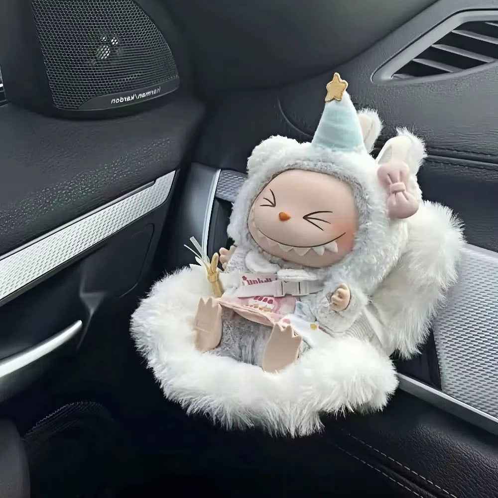 For Labubu Plush Doll Furry Car Vent Clip Holder Safety Seat 15-17cm Mini Figurines Display Stand - Haze Blue