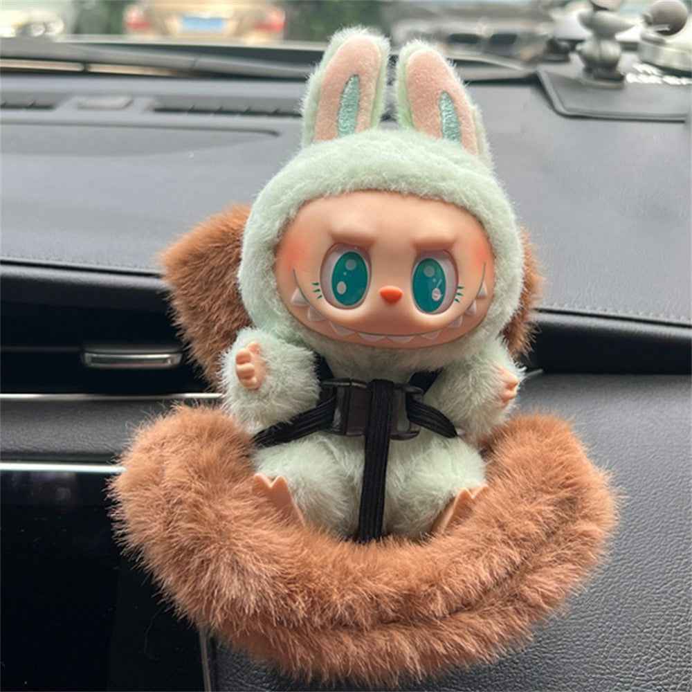 For Labubu Plush Doll Furry Car Vent Clip Holder Safety Seat 15-17cm Mini Figurines Display Stand - Haze Blue