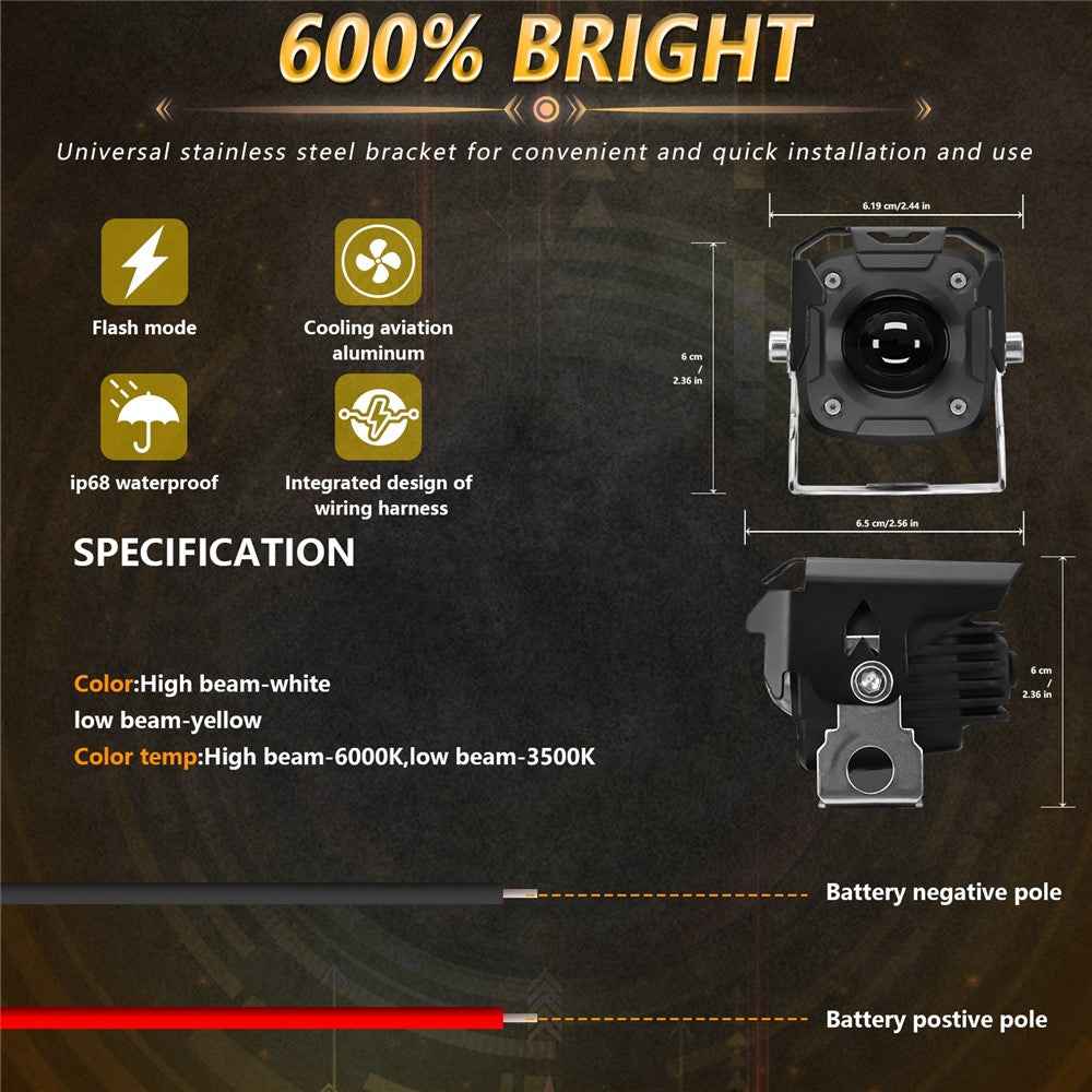 SK1 PRO 2Pcs 6 Modes LED Motorcycle Headlight High Low Beam Electric Bike Spotlight Headlamp