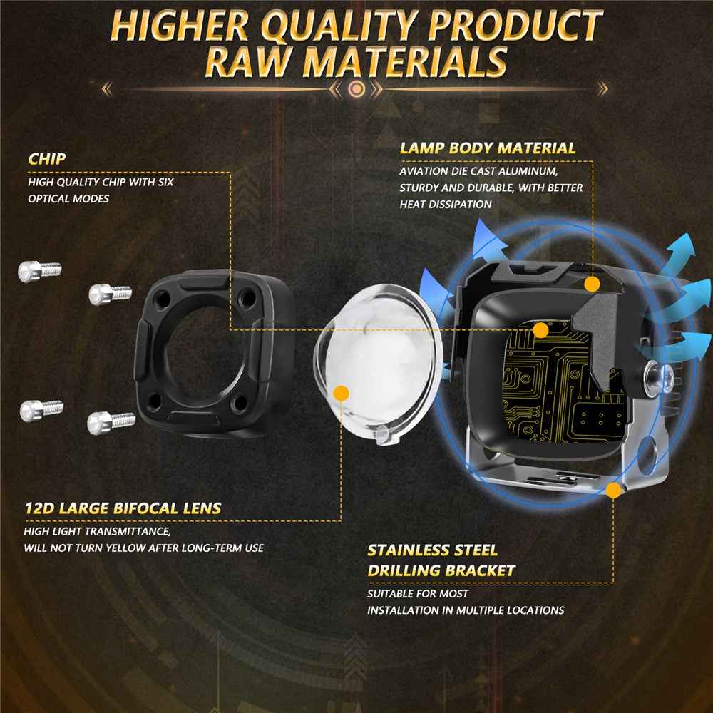 SK1 PRO 2Pcs 6 Modes LED Motorcycle Headlight High Low Beam Electric Bike Spotlight Headlamp