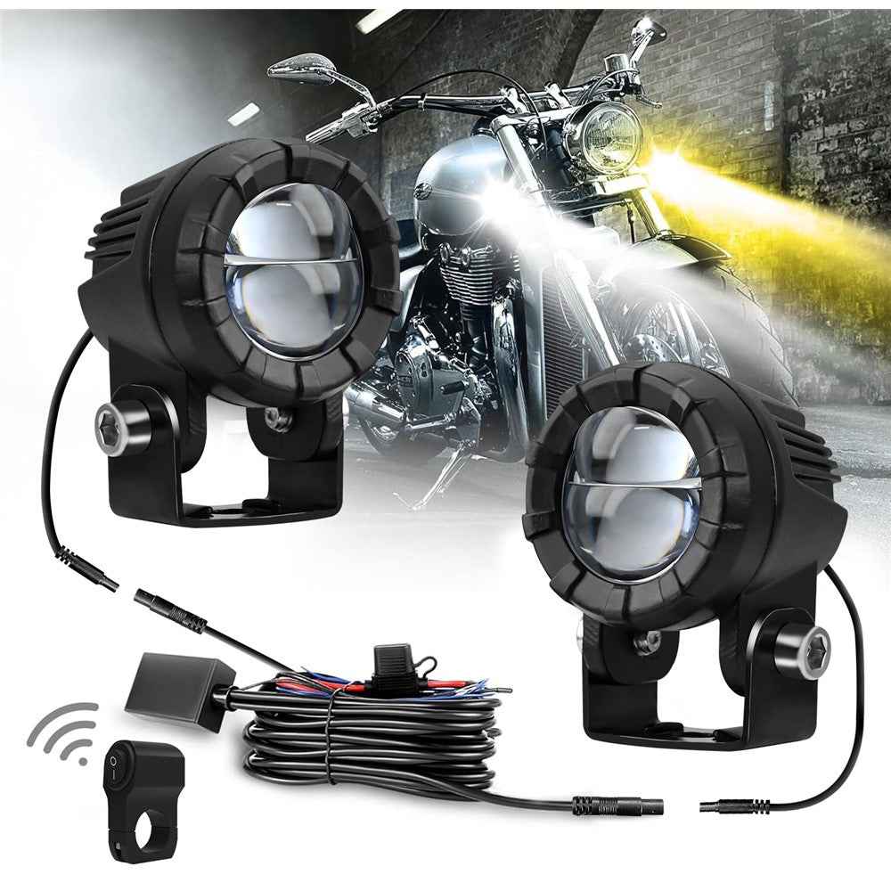 SK2 2Pcs 6 Modes Dual Lens Motorcycle LED Spotlight High Low Beam Headlight with Control Wire Kit