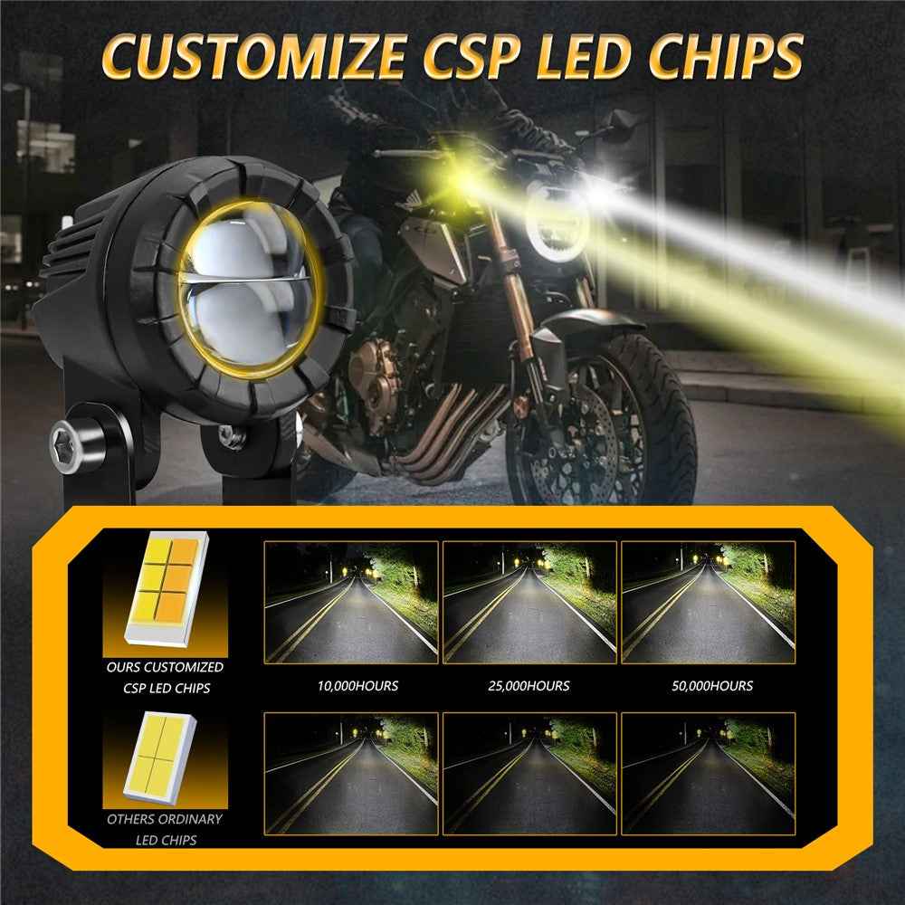 SK2 2Pcs 6 Modes Dual Lens Motorcycle LED Spotlight High Low Beam Headlight with Control Wire Kit