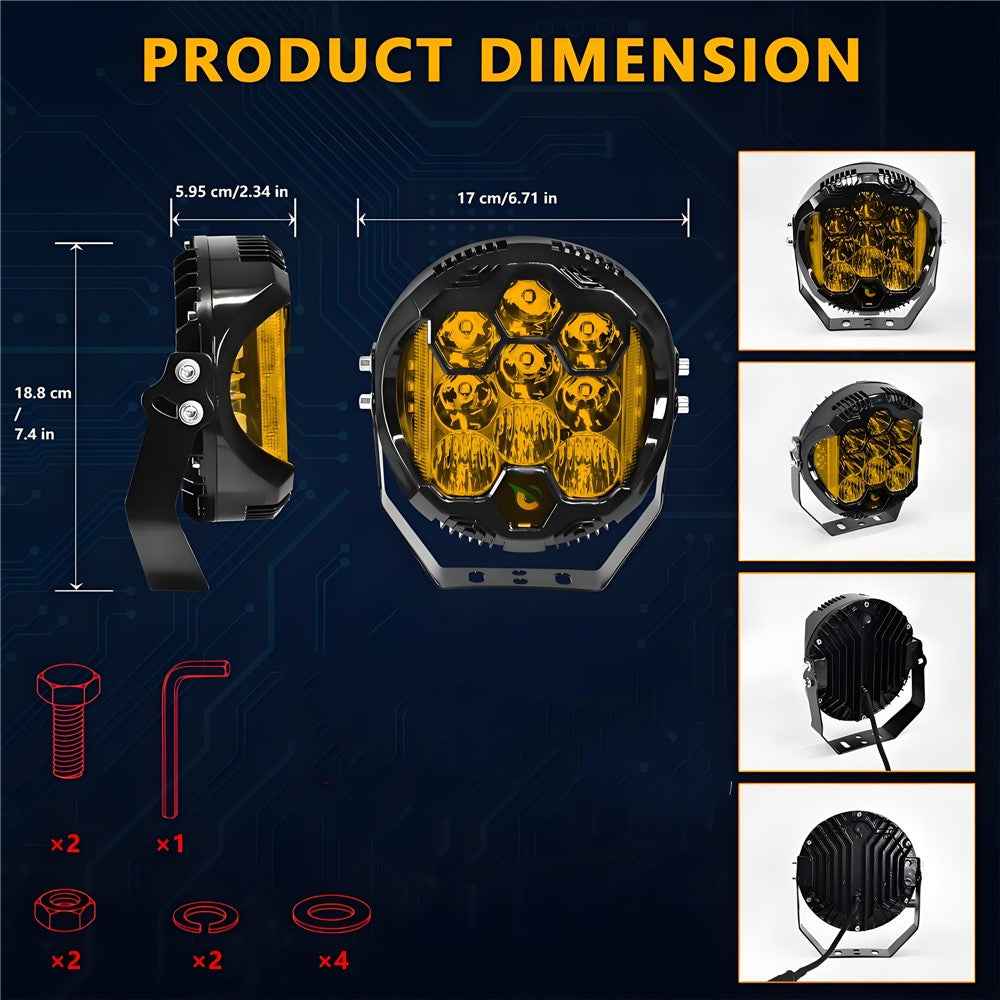 E7 Plus 1Pc 7 Inch Car Daytime Running Light Side Flash Spotlight Waterproof Motorcycle LED Headlight - Yellow Light