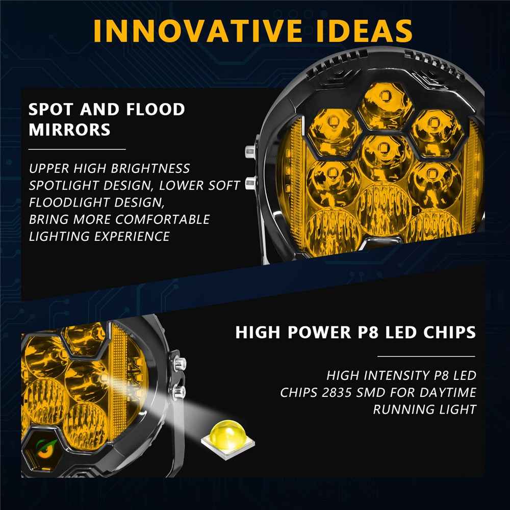E7 Plus 1Pc 7 Inch Car Daytime Running Light Side Flash Spotlight Waterproof Motorcycle LED Headlight - Yellow Light