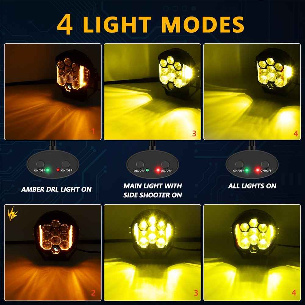 E7 Plus 1Pc 7 Inch Car Daytime Running Light Side Flash Spotlight Waterproof Motorcycle LED Headlight - Yellow Light