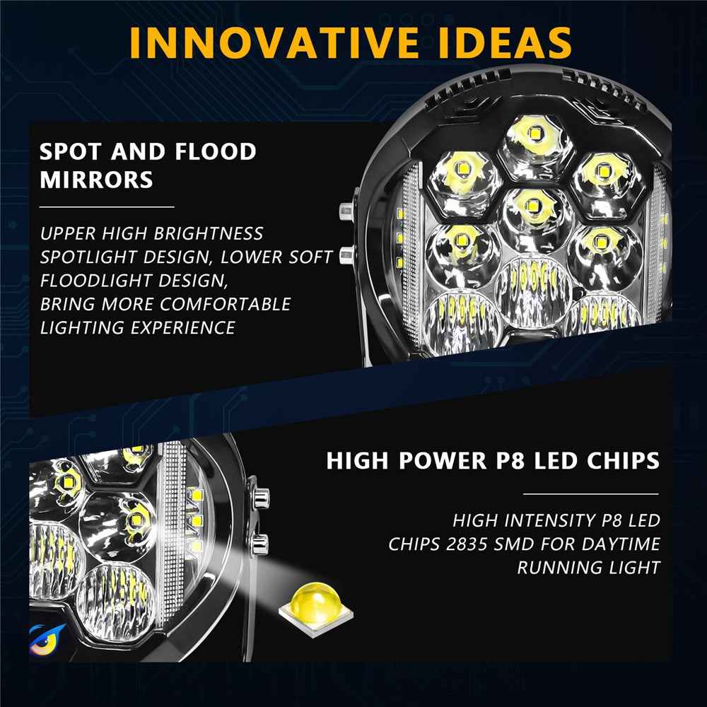 E7 Plus 1Pc 7 Inch Car Daytime Running Light Side Flash Spotlight Waterproof Motorcycle LED Headlight - White Light