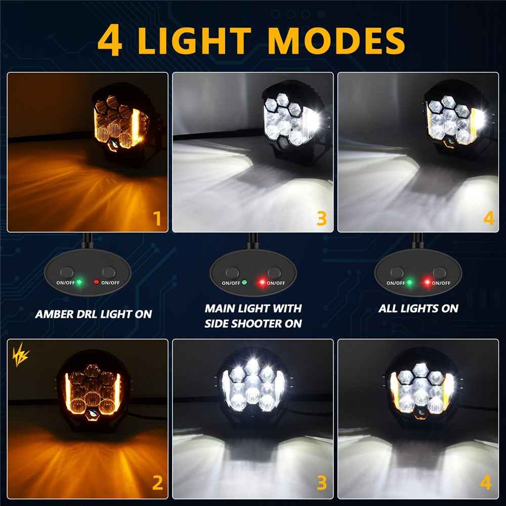 E7 Plus 1Pc 7 Inch Car Daytime Running Light Side Flash Spotlight Waterproof Motorcycle LED Headlight - White Light