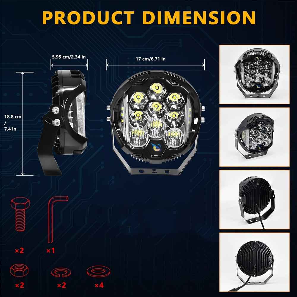E7 Plus 1Pc 7 Inch Car Daytime Running Light Side Flash Spotlight Waterproof Motorcycle LED Headlight - White Light