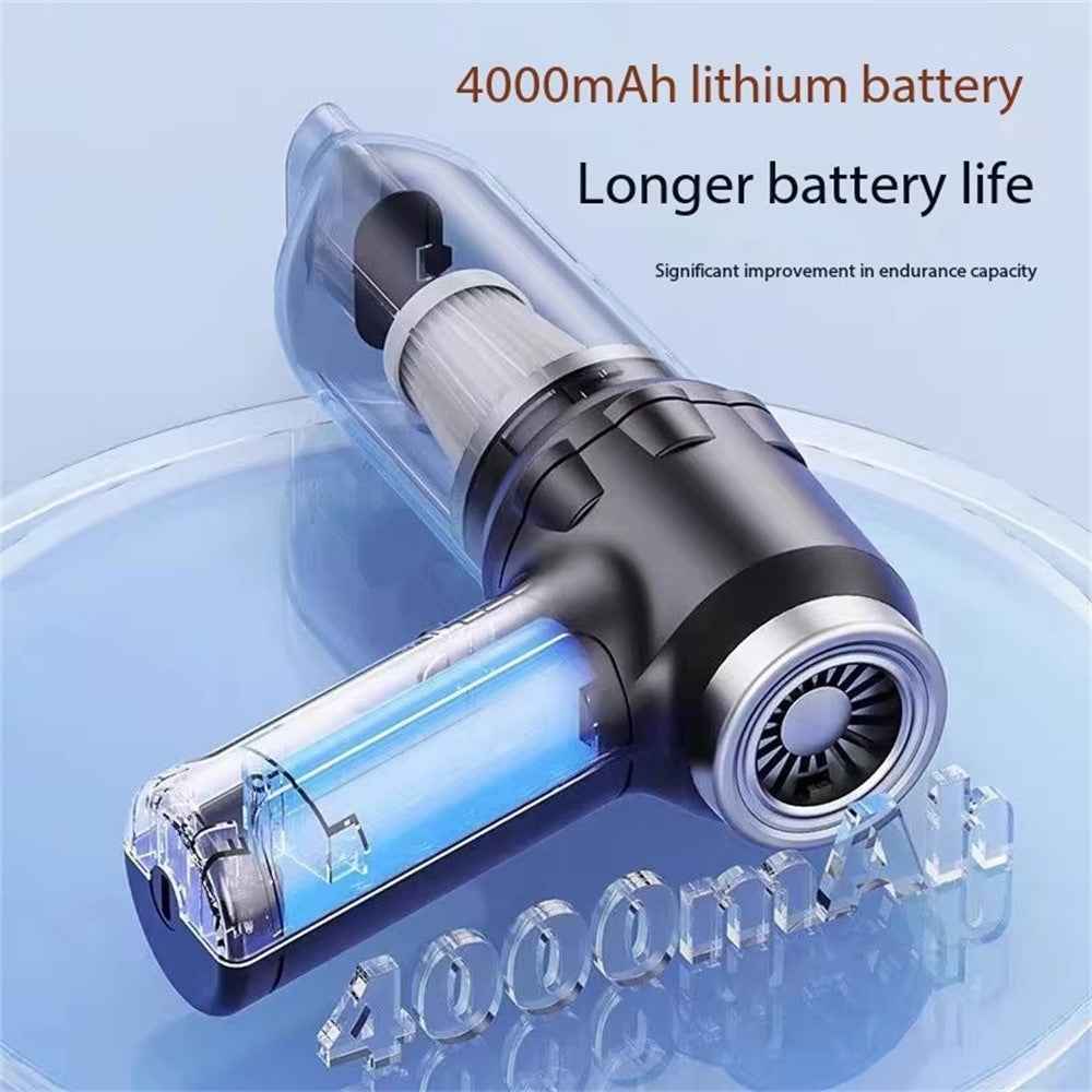 16KPa Powerful Suction Wireless Car Vacuum Cleaner Rechargeable Portable Handheld Dust Blower - Black+Silver