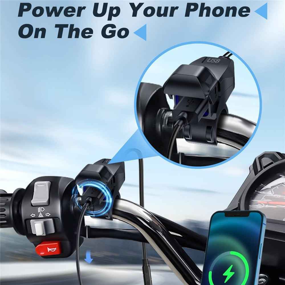 18W 5V / 3A Motorcycle Handlebar USB Charger IP66 Waterproof SAE to USB Fast Charging Adapter