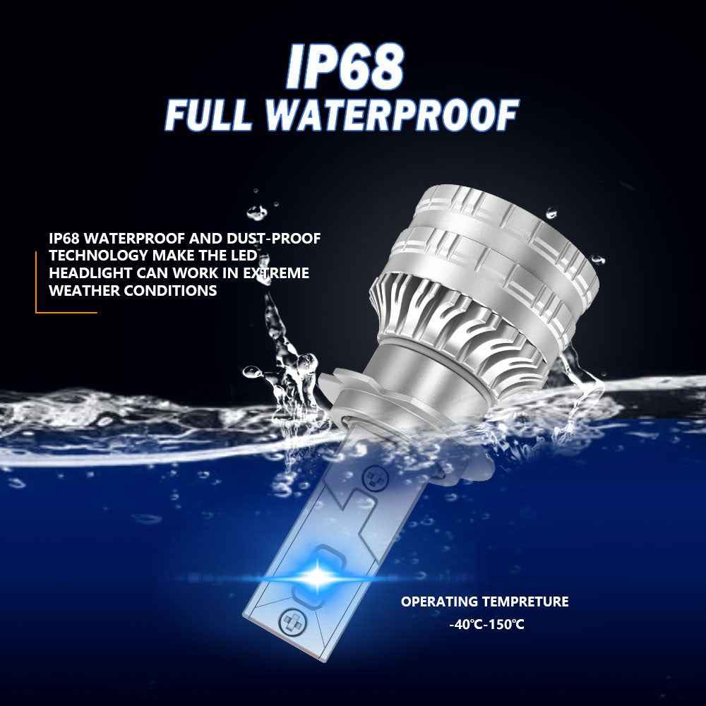 K9S 1 Pair H7 LED Headlight Bulbs 6000K IP68 Waterproof Aluminum Alloy Car Headlamps