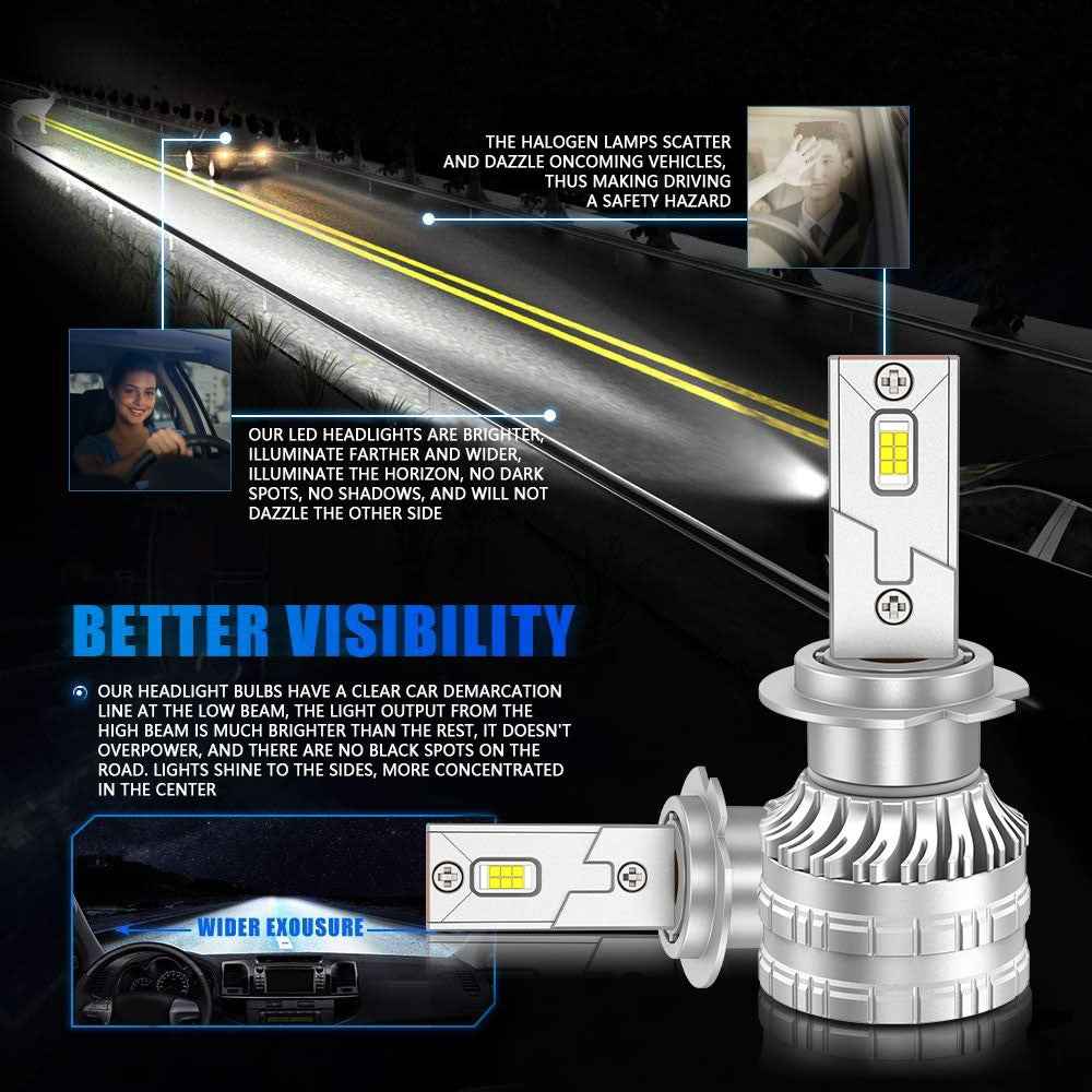 K9S 1 Pair H7 LED Headlight Bulbs 6000K IP68 Waterproof Aluminum Alloy Car Headlamps