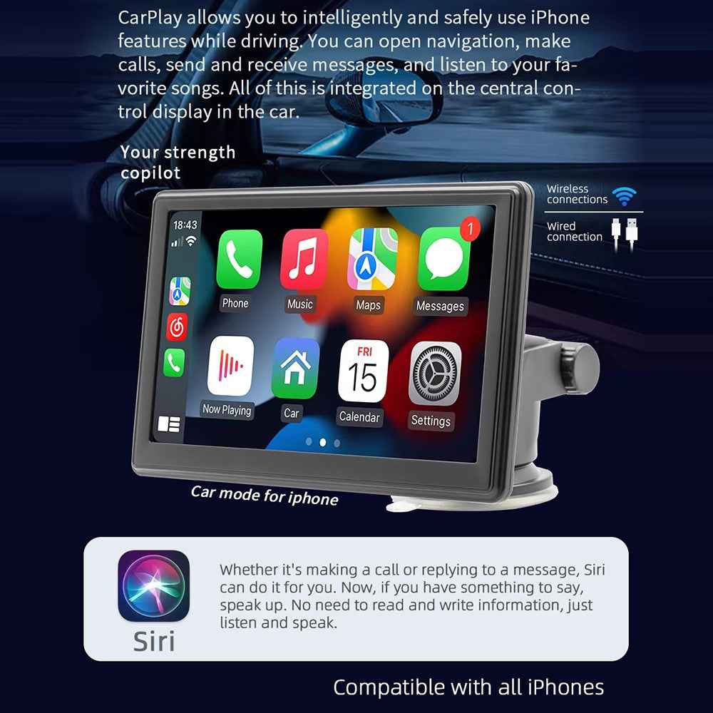 B500W 7 Inch Smart Voice Control Wireless CarPlay MP5 Player FM Transmitter with AHD Function (No Camera)