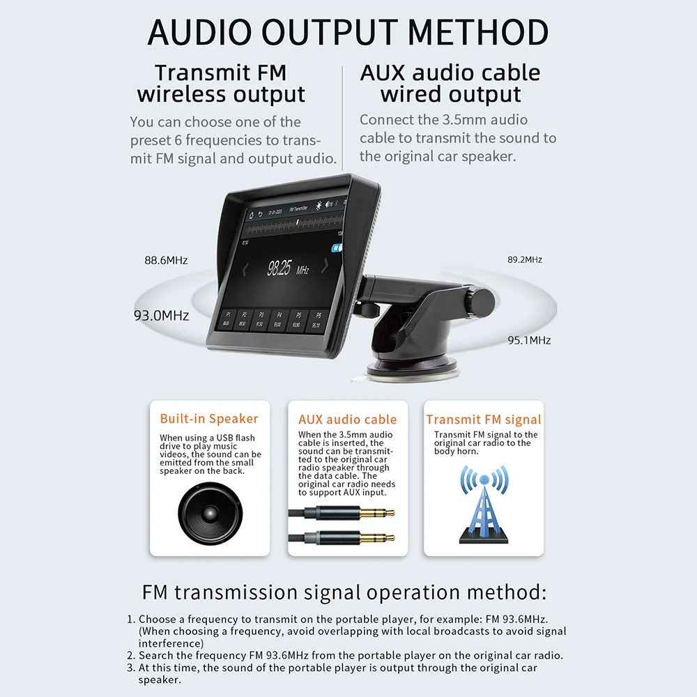 B600A 7 Inch Portable Wireless CarPlay with AHD Function Multiple Media Support Car MP5 Player (No Camera)