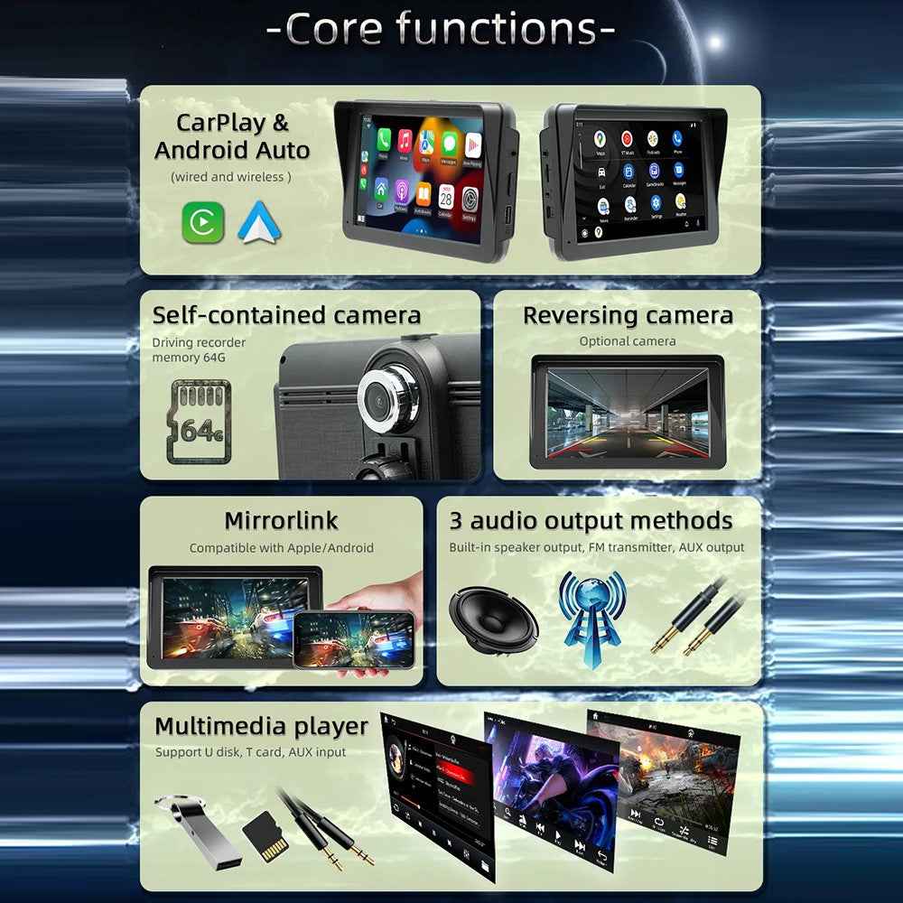 B5570R 7 Inch HD Touch Screen Wireless CarPlay Bluetooth-compatible Car MP5 Player Built In Driving Recorder