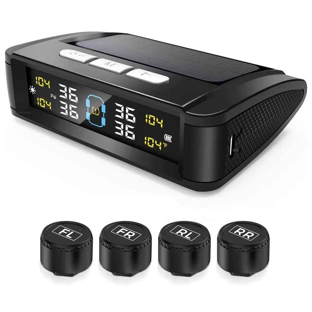 T11 Voice Version Solar  /  USB Dual Power Real Time Display TPMS Tire Pressure Monitoring System with 4 External Sensor