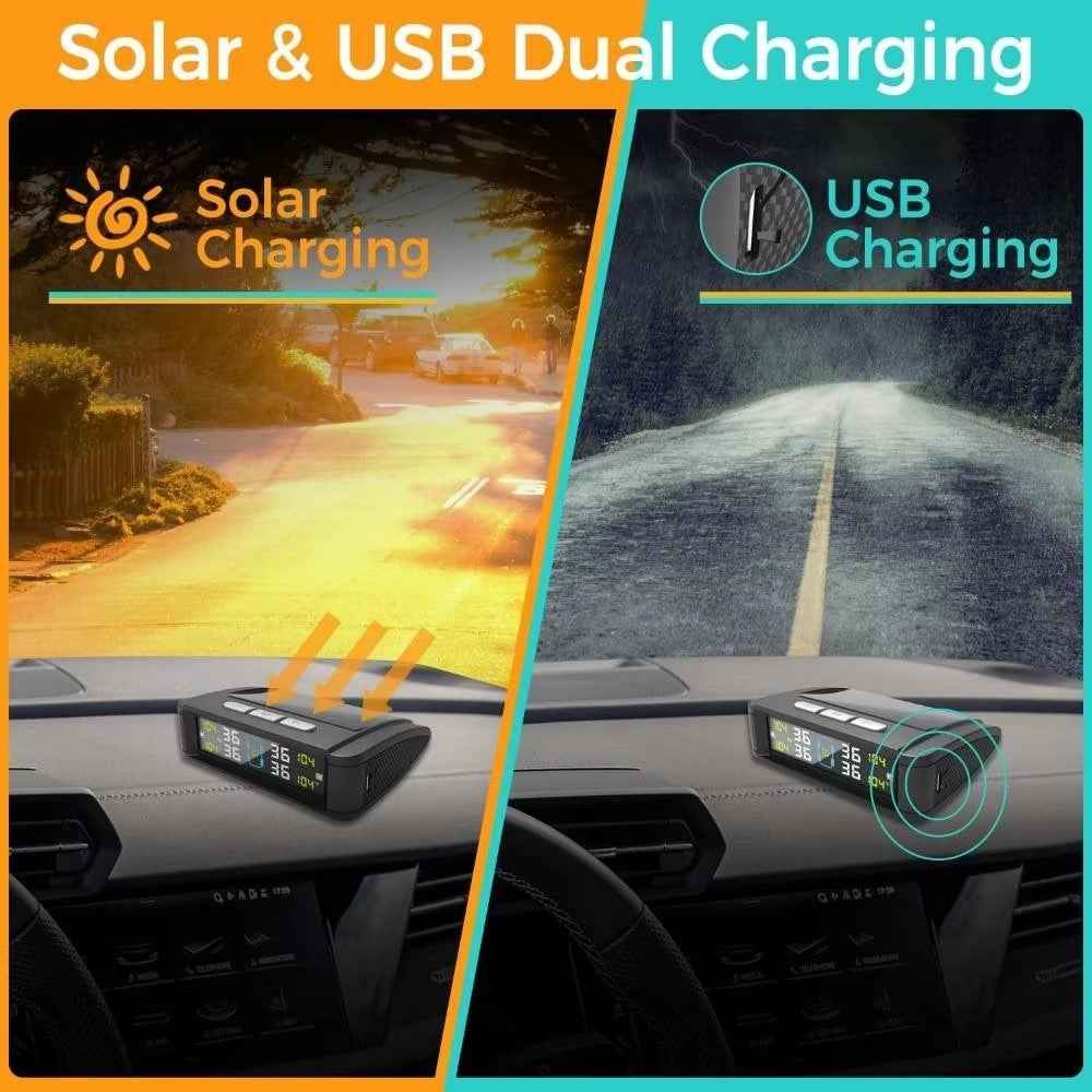 T11 Voice Version Solar  /  USB Dual Power Real Time Display TPMS Tire Pressure Monitoring System with 4 External Sensor