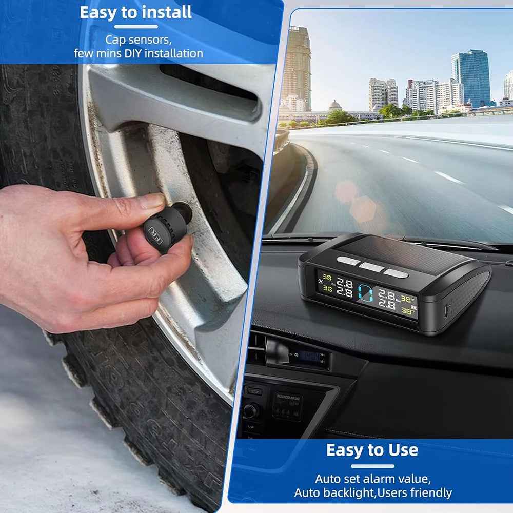T11 Voice Version Solar  /  USB Dual Power Real Time Display TPMS Tire Pressure Monitoring System with 4 External Sensor