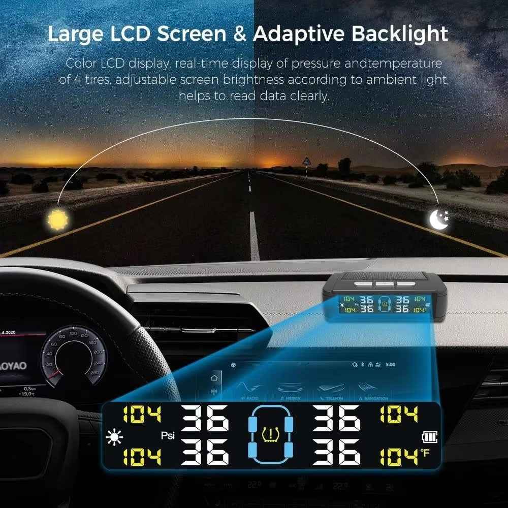 T11 Voice Version Solar  /  USB Dual Power Real Time Display TPMS Tire Pressure Monitoring System with 4 External Sensor
