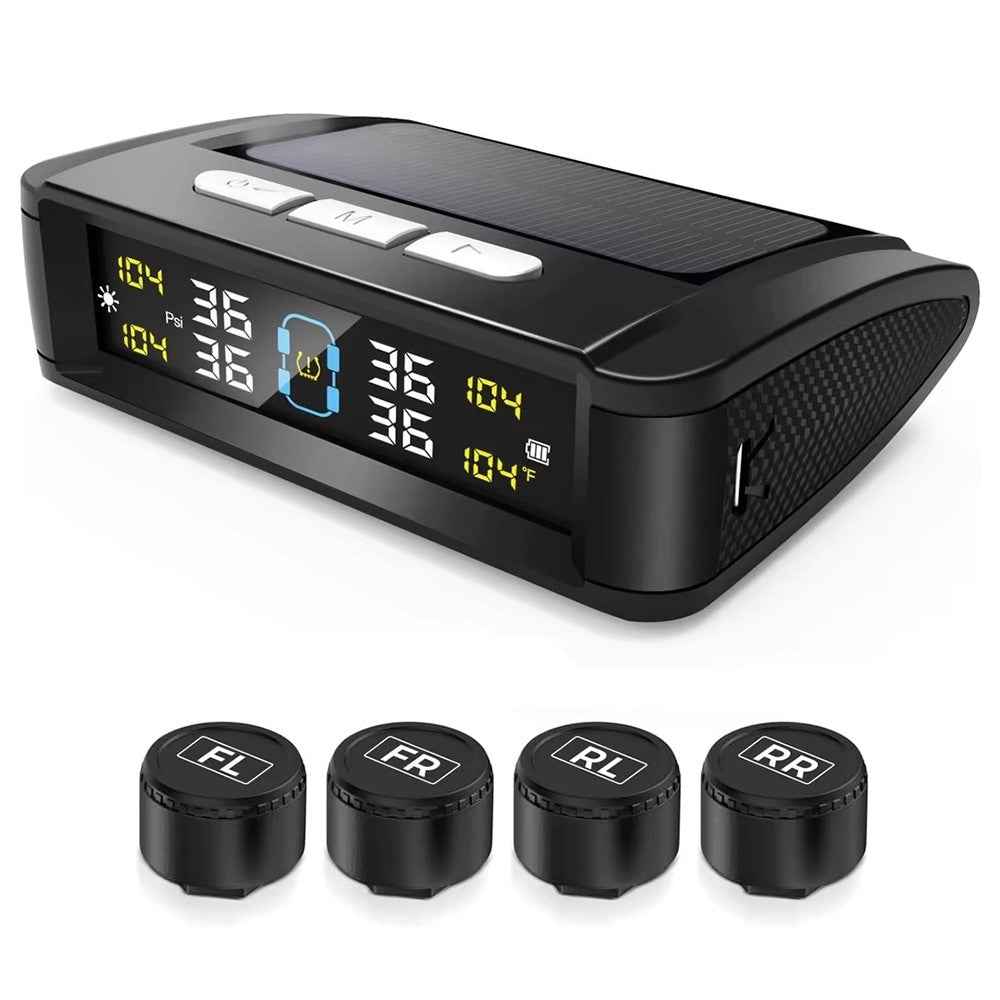 T11 Beep Version Solar  /  USB Dual Power Real Time Display TPMS Tire Pressure Monitoring System with 4 External Sensor