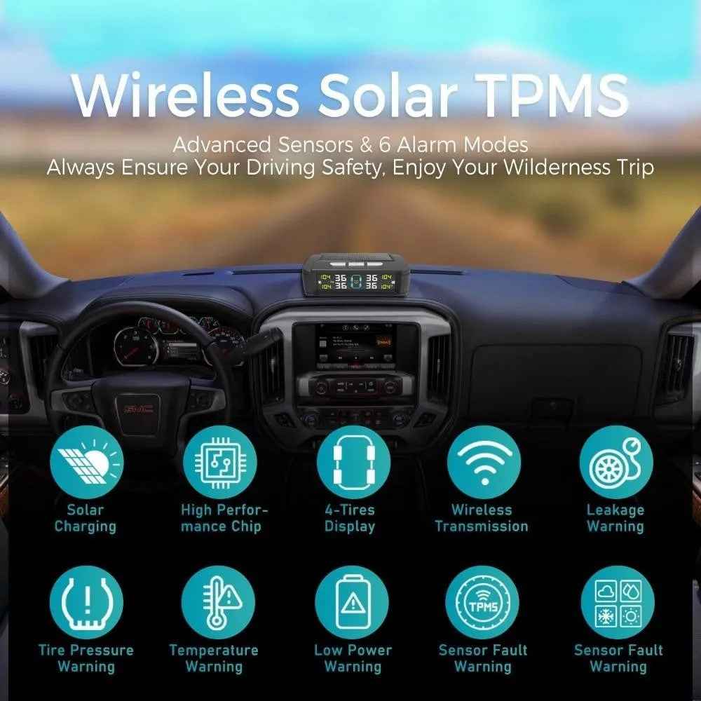 T11 Beep Version Solar  /  USB Dual Power Real Time Display TPMS Tire Pressure Monitoring System with 4 External Sensor