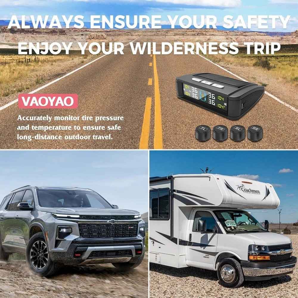 T11 Beep Version Solar  /  USB Dual Power Real Time Display TPMS Tire Pressure Monitoring System with 4 External Sensor