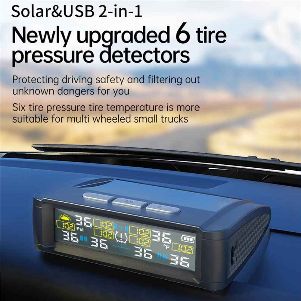 T11 Solar Powered TPMS Tire Pressure Monitor Support 144 PSI Tire Temperature Alarm System with 6 External Sensors