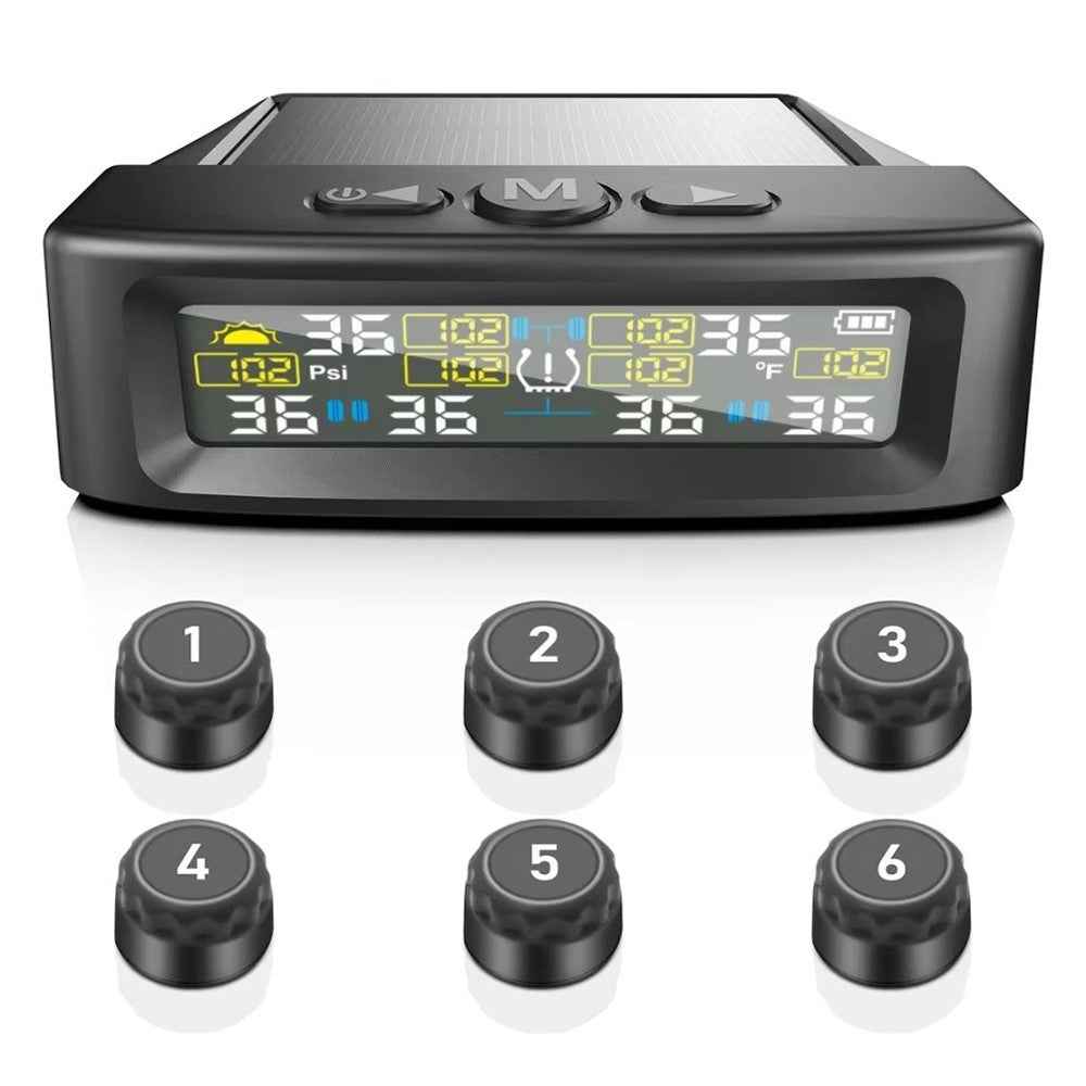 T12 6 Tires TPMS for RV Truck 0-144 PSI Car Tire Pressure Monitoring System, with 6 External Sensors