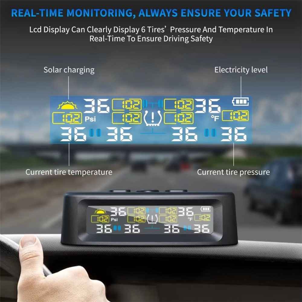 T12 6 Tires TPMS for RV Truck 0-144 PSI Car Tire Pressure Monitoring System, with 6 External Sensors