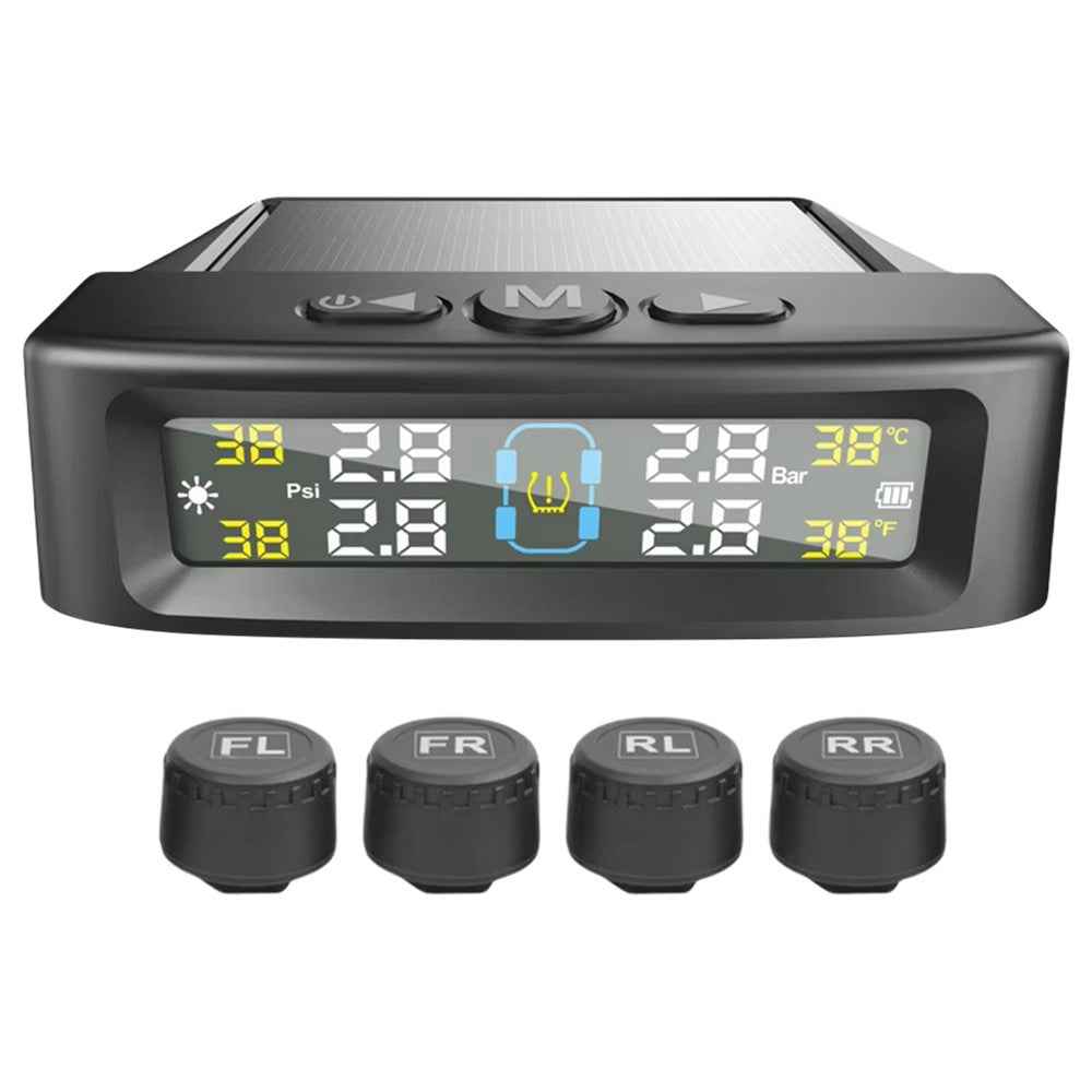 T12 TPMS Tire Pressure Monitoring System for Cars Real Time Display Solar  /  USB Charging with 4 External Sensors