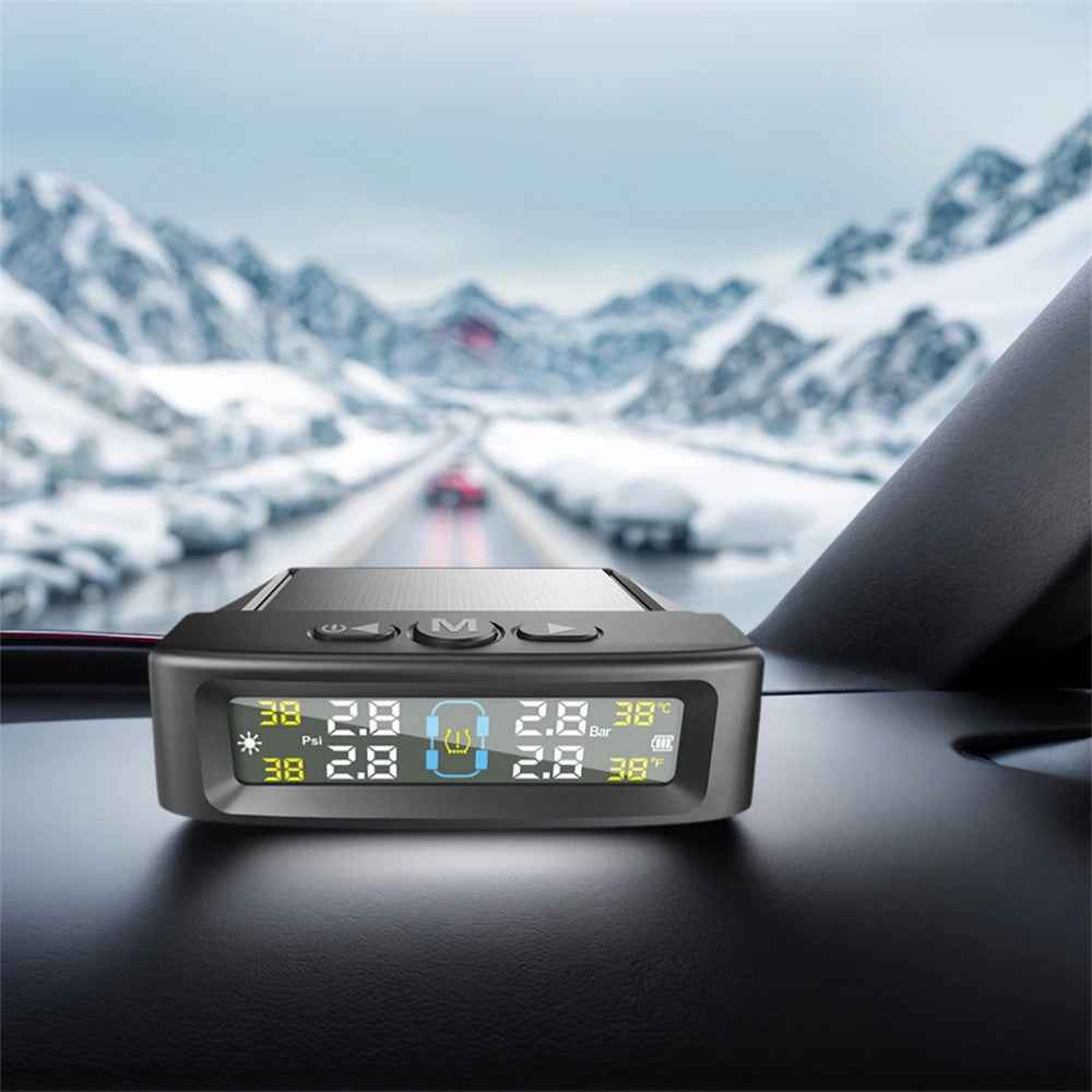 T12 TPMS Tire Pressure Monitoring System for Cars Real Time Display Solar  /  USB Charging with 4 External Sensors