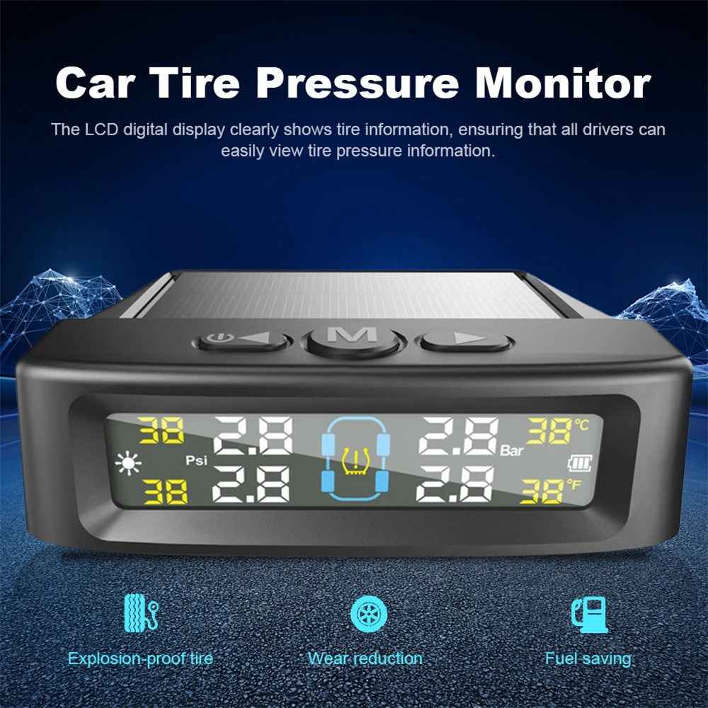 T12 TPMS Tire Pressure Monitoring System for Cars Real Time Display Solar  /  USB Charging with 4 Internal Sensors