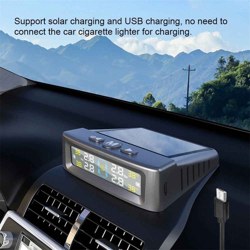 T12 TPMS Tire Pressure Monitoring System for Cars Real Time Display Solar  /  USB Charging with 4 Internal Sensors
