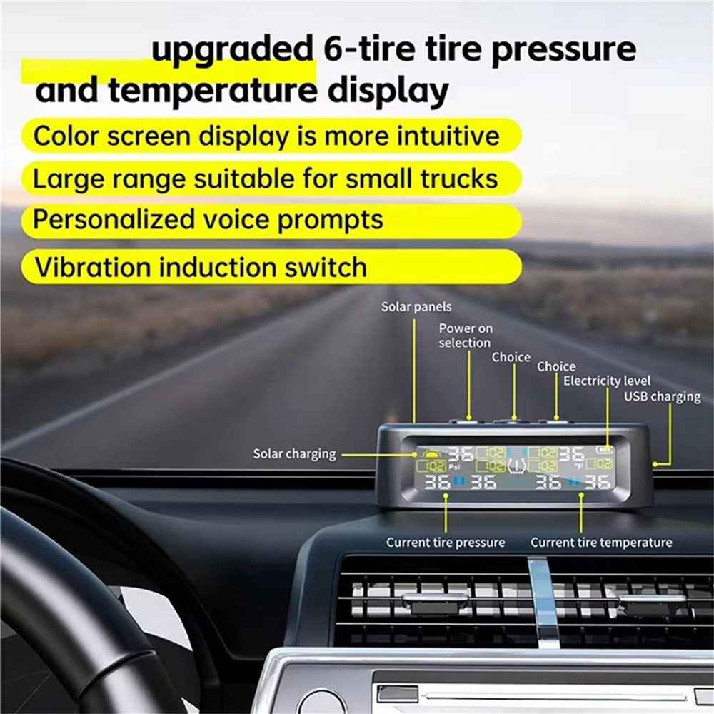 T12 TPMS Tire Pressure Monitoring System for Cars Real Time Display Solar  /  USB Charging with 4 Internal Sensors