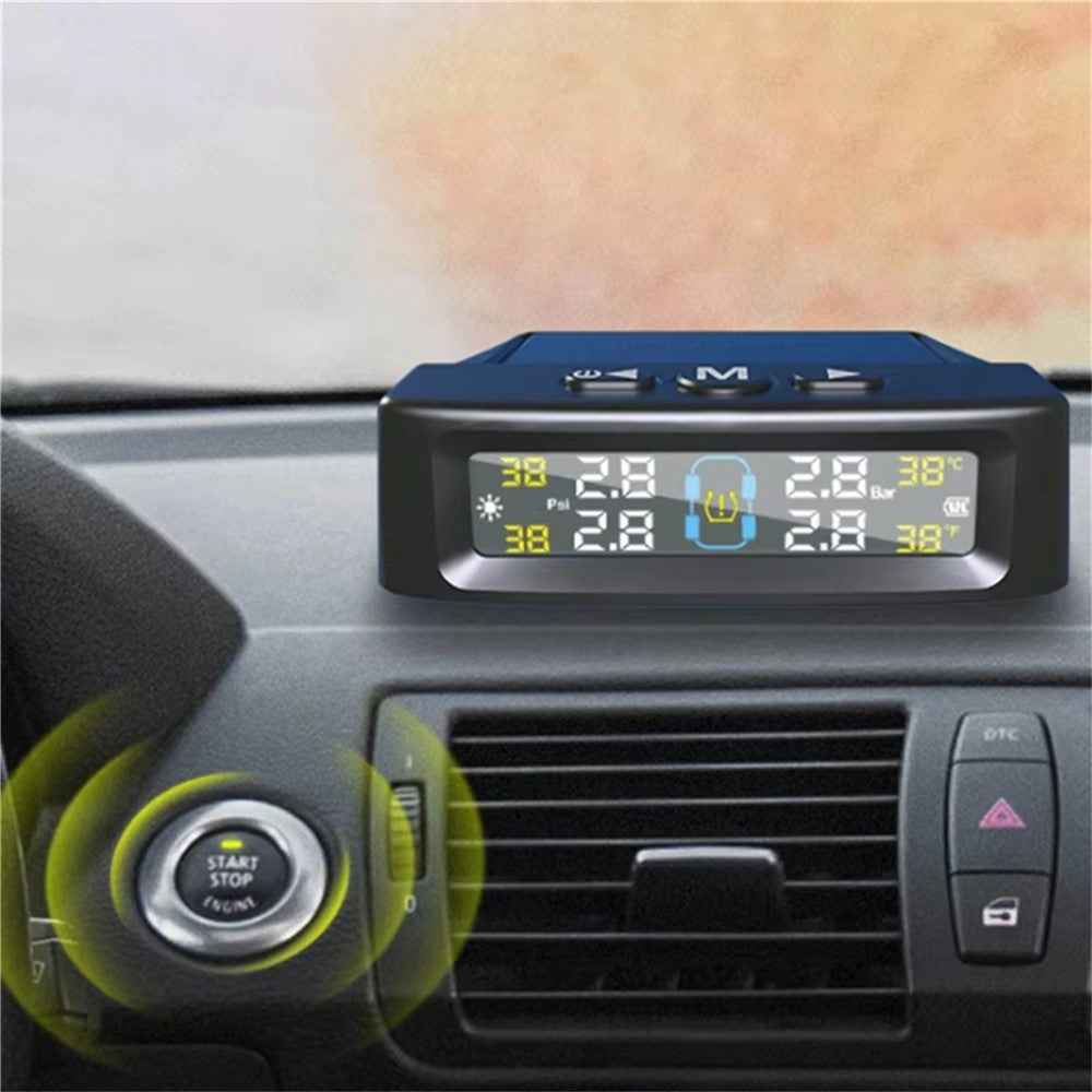 T12 TPMS Tire Pressure Monitoring System for Cars Real Time Display Solar  /  USB Charging with 4 Internal Sensors