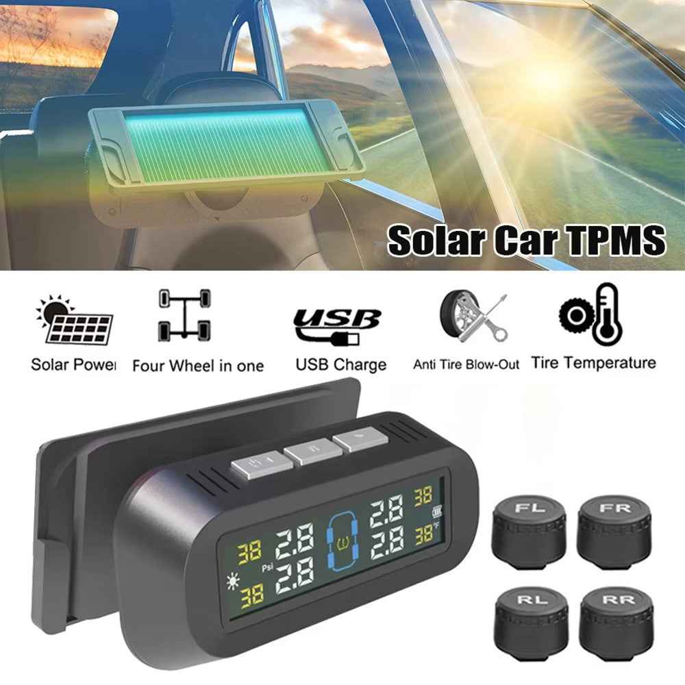 T14 Solar  /  USB Charging Tire Pressure Monitoring System Car TPMS with 4 External Sensors