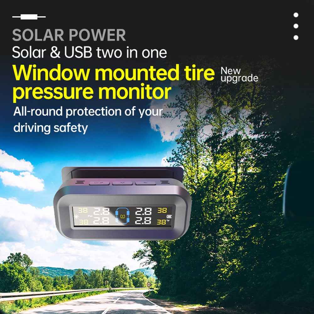 T14 Solar  /  USB Charging Tire Pressure Monitoring System Car TPMS with 4 External Sensors