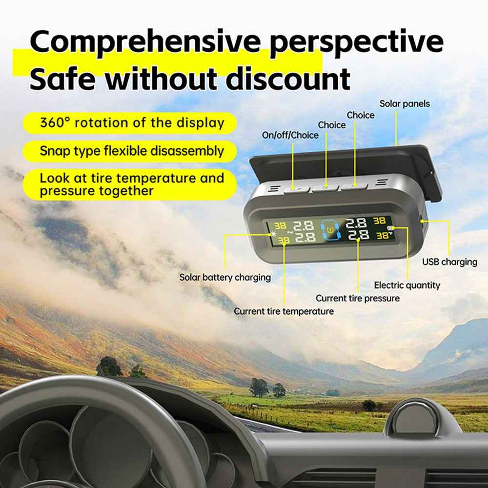 T14 Solar  /  USB Charging Tire Pressure Monitoring System Car TPMS with 4 External Sensors