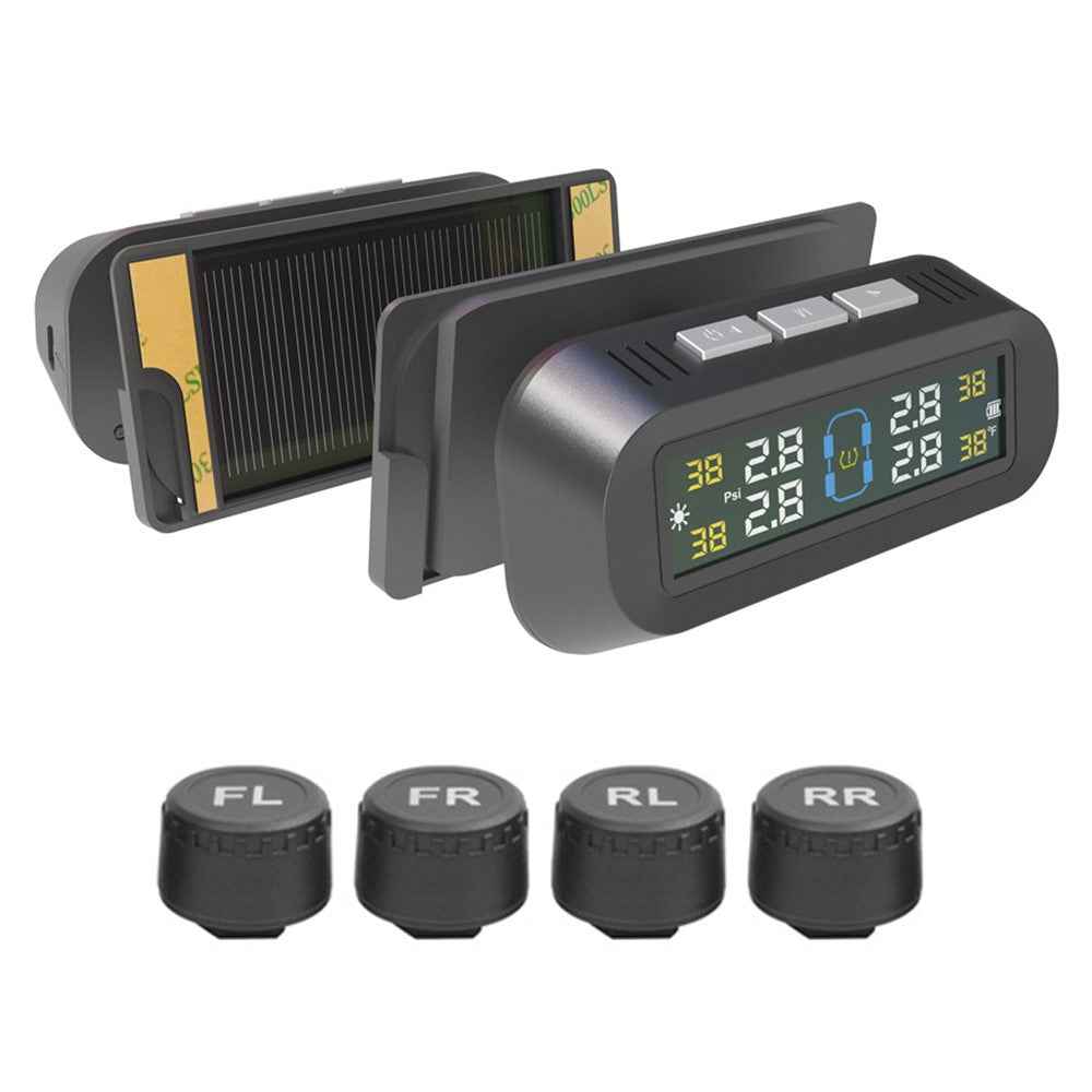 T13 Car TPMS Real Time Display Solar  /  USB Charging Tire Pressure Monitoring System with 4 External Sensors