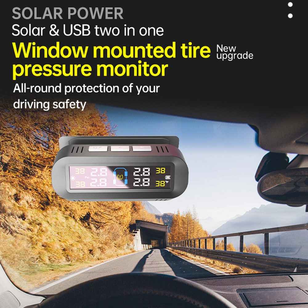 T13 Car TPMS Real Time Display Solar  /  USB Charging Tire Pressure Monitoring System with 4 External Sensors