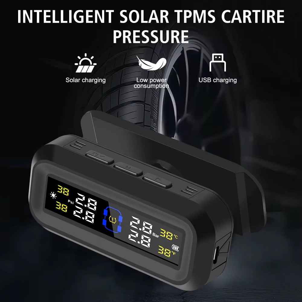 T13 Car TPMS Real Time Display Solar  /  USB Charging Tire Pressure Monitoring System with 4 Internal Sensors