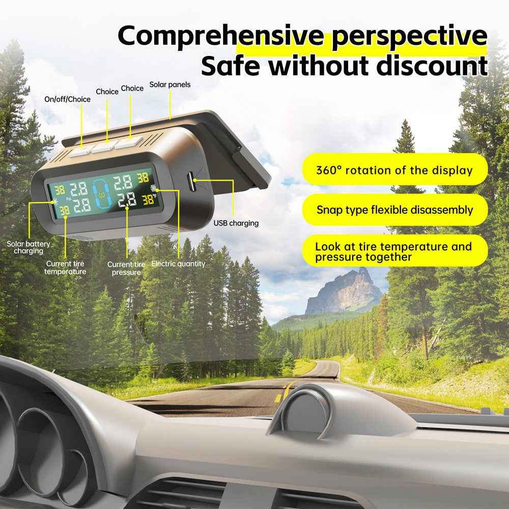 T13 Car TPMS Real Time Display Solar  /  USB Charging Tire Pressure Monitoring System with 4 Internal Sensors