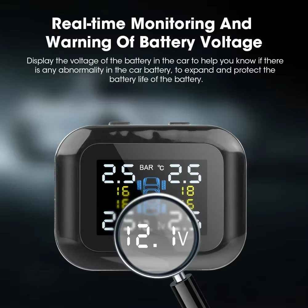 TY09 Car Tire Pressure Monitor TPMS Cigarette Lighter Real-Time Monitoring Device with 4 External Sensors